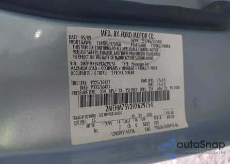 2009 Mercury Grand Marquis Ls (Fleet Only) z USA, uszkodzony, nr VIN 2MEHM75V39X629754